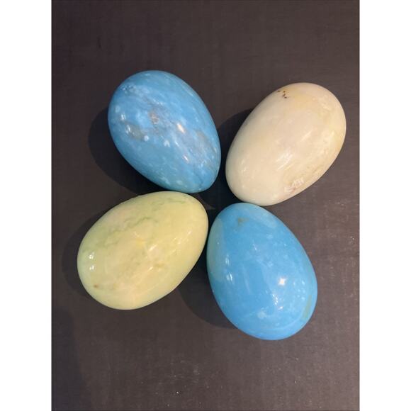 Lot of 4 Marble Alabaster Stone Easter Eggs Colorful Spring Decor 3” - Picture 1 of 2